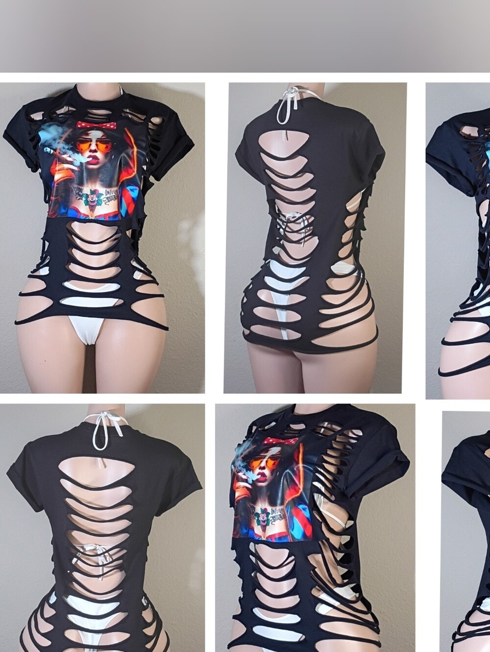 Black Custom Bad Snow White Distressed Cutout Graphic Tee I